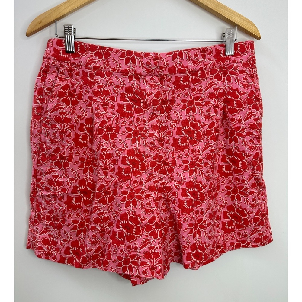 J.Crew Floral Linen Blend Elastic Back Shorts BY449 Red Pink Women's Size 12 - Picture 13 of 13